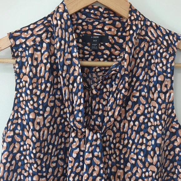 J. Crew Leopard Print Tie Neck Sleeveless Blouse - Picture 4 of 5